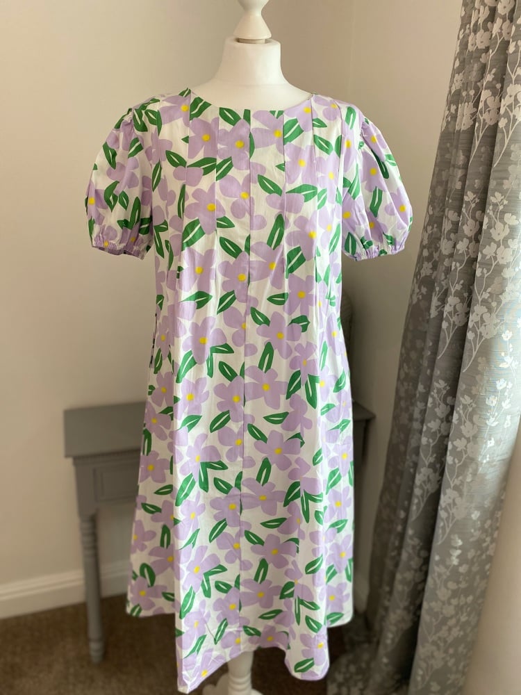 Lilac & Green Floral Cotton Summer Dress