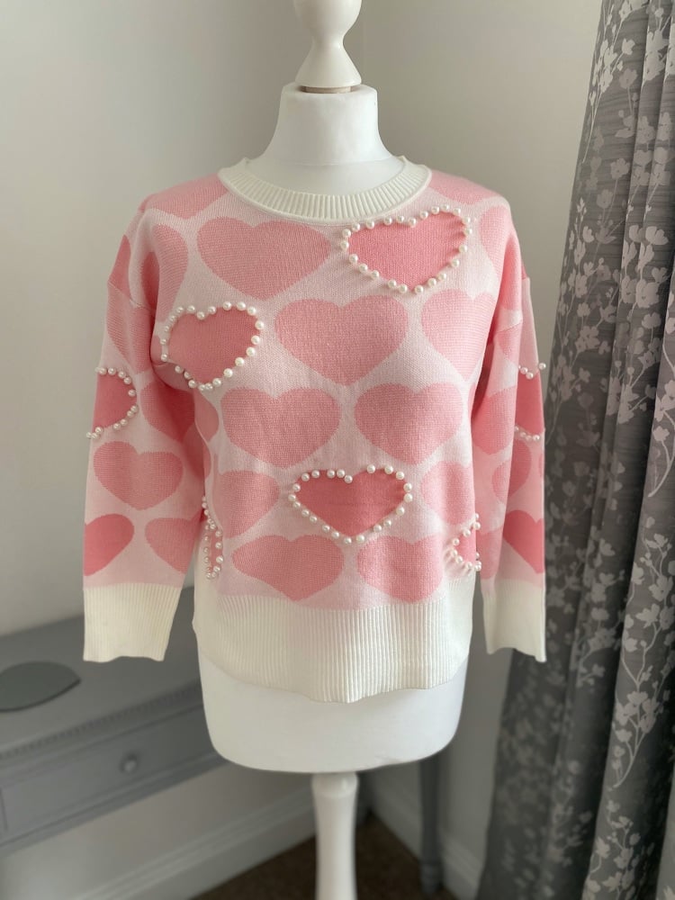 Pink Heart & Pearl Detail Jumper