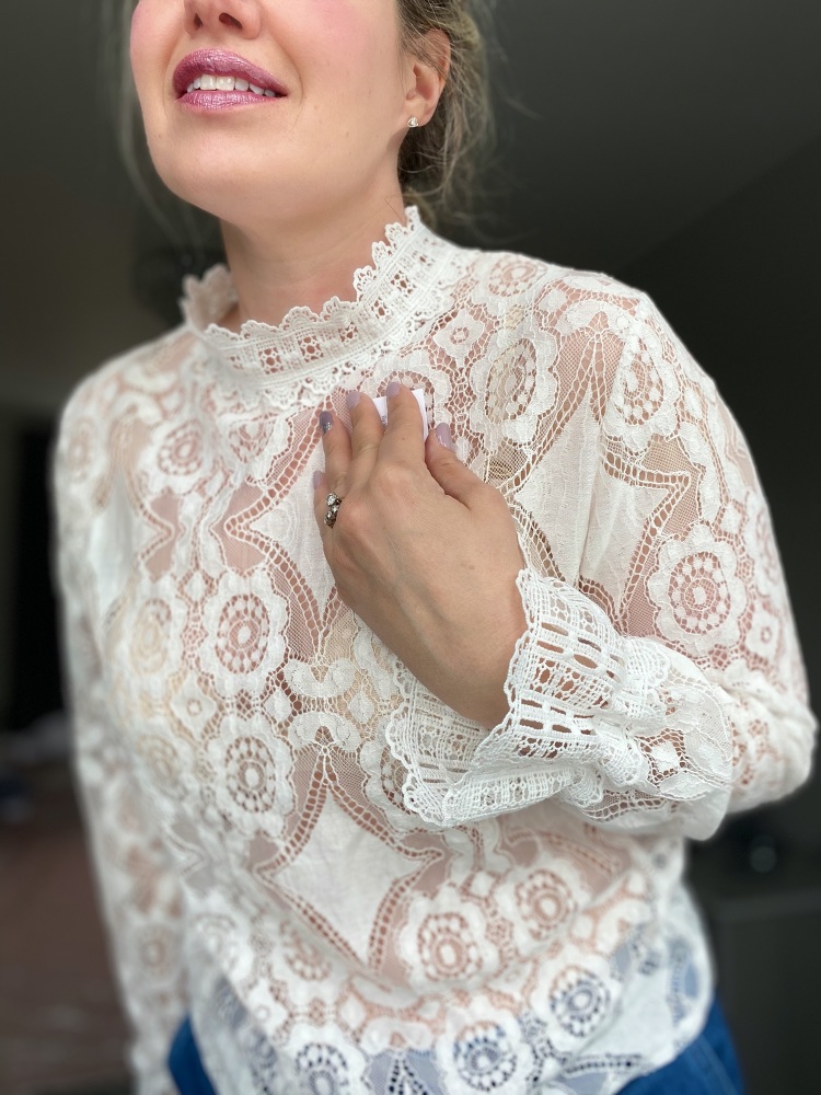 White Lace High Neck Blouse