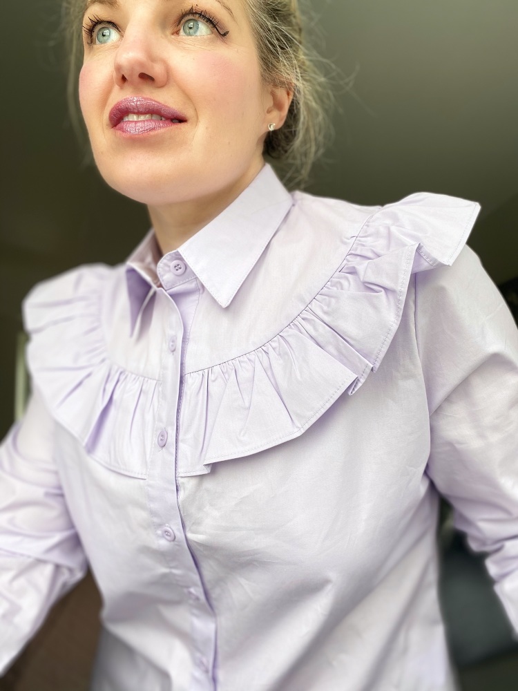 Lilac Ruffle Front Cotton Shirt 