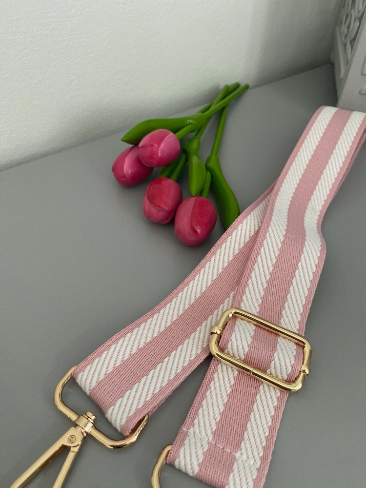 Pink & White stripe high quality bag strap