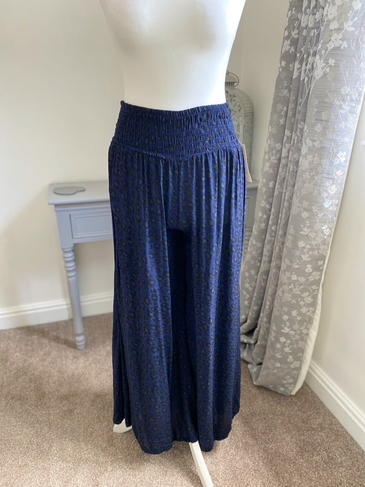 Navy Blue Leopard Print Palazzo Style Culottes