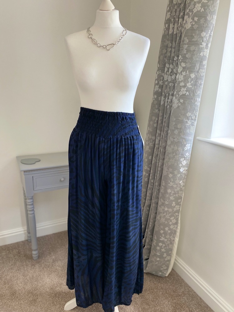 Navy Blue Zebra Print Palazzo Style Culottes