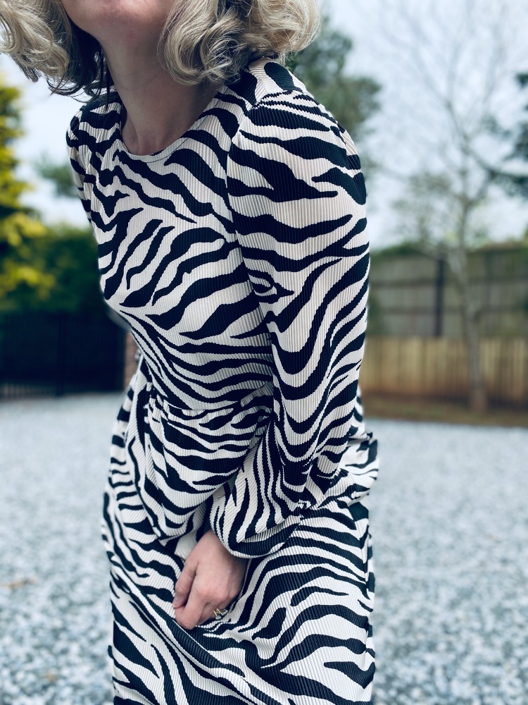 Zebra pleat midi dress