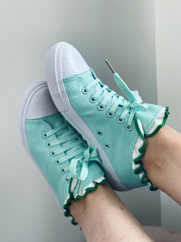 Green Frill Summer Lace-up Pumps