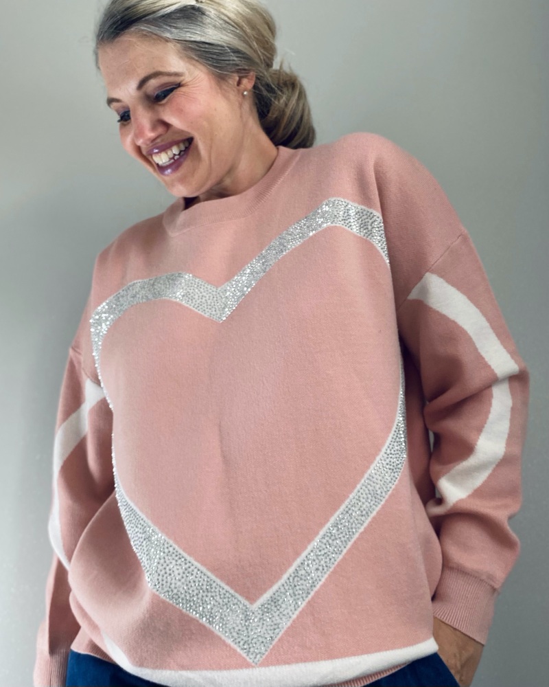 Pink Sparkle Heart Pattern Jumper