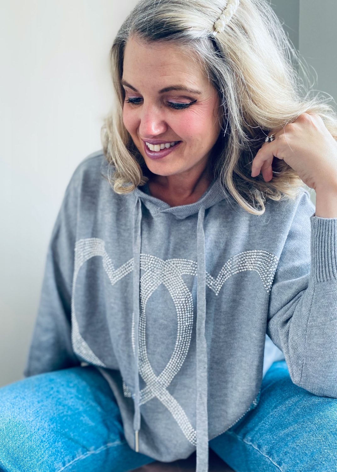 Grey Sparkle Heart Hooded Jumper