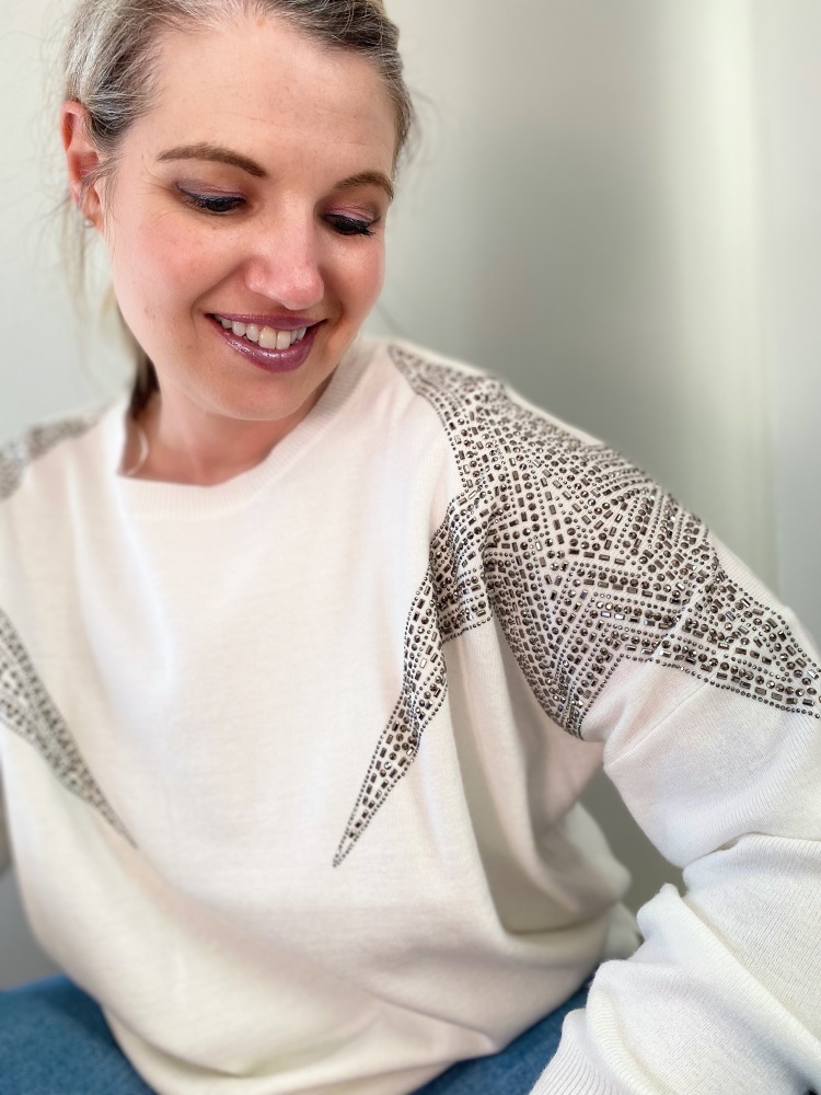 Star Studded Shoulder Cream Jumper