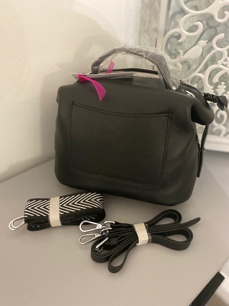 Black Leather Multi-Pocket Crossbody Bag 