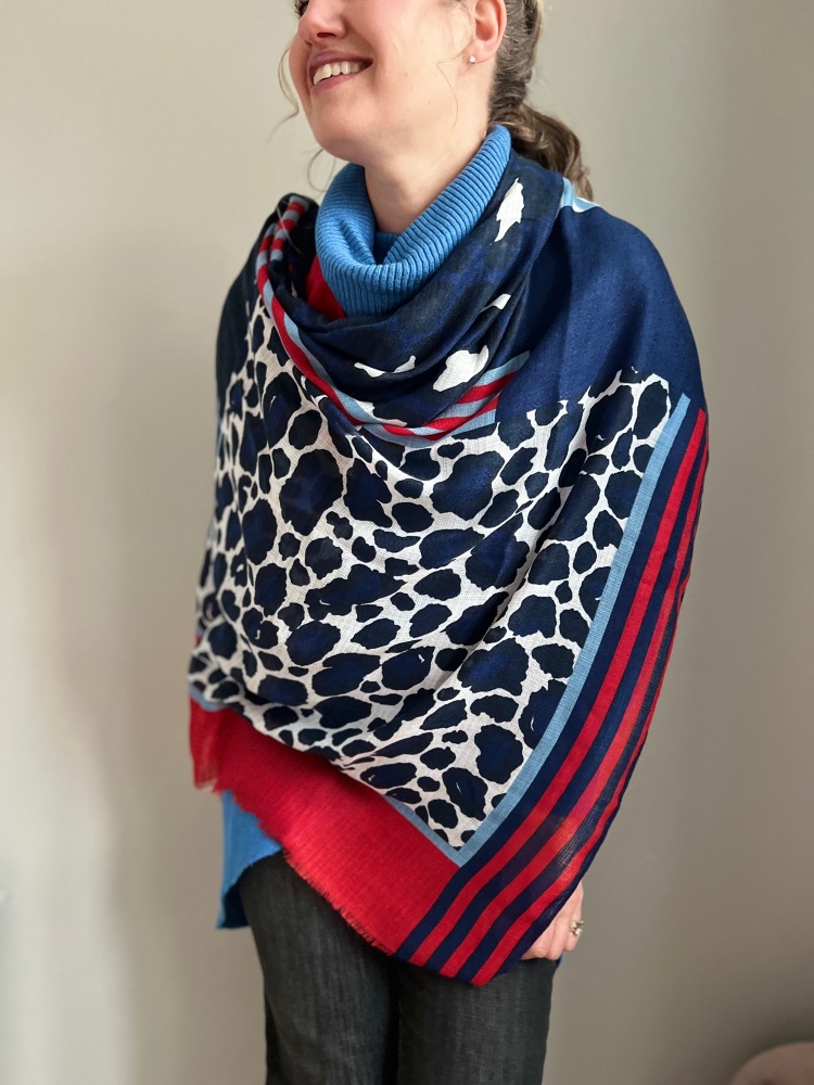 Red & Navy Mixed Animal Print Scarf