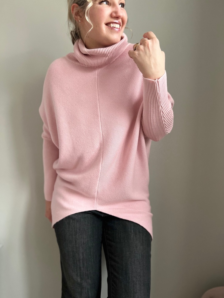 Bubble Gum Pink Long V-Front Cosy Knit Jumper