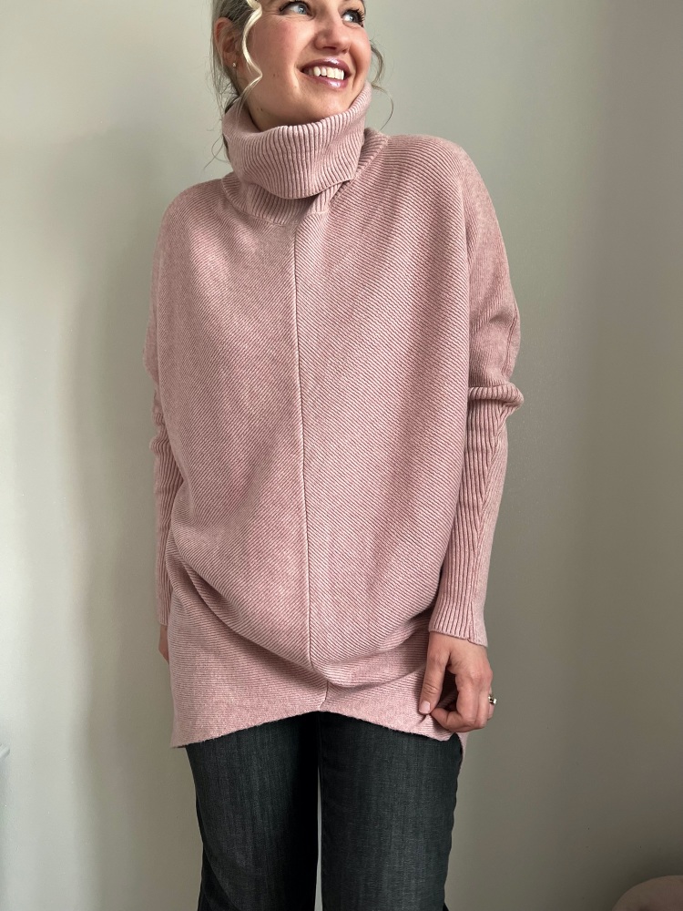 Baby Pink Long V-Front Cosy Knit Jumper