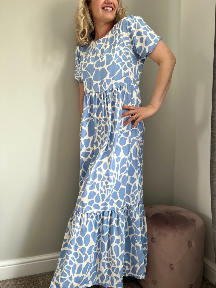 Giraffe print blue maxi dress