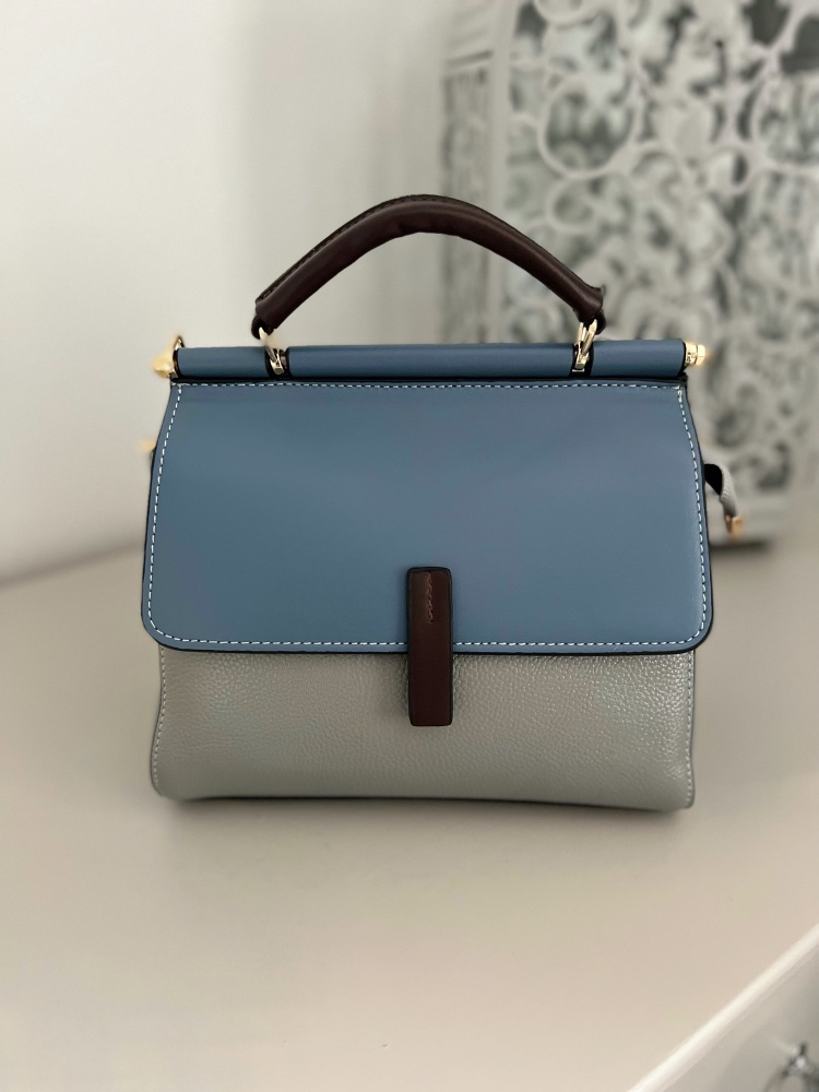 Italian  Grey, Blue and Brown Leather Handbag