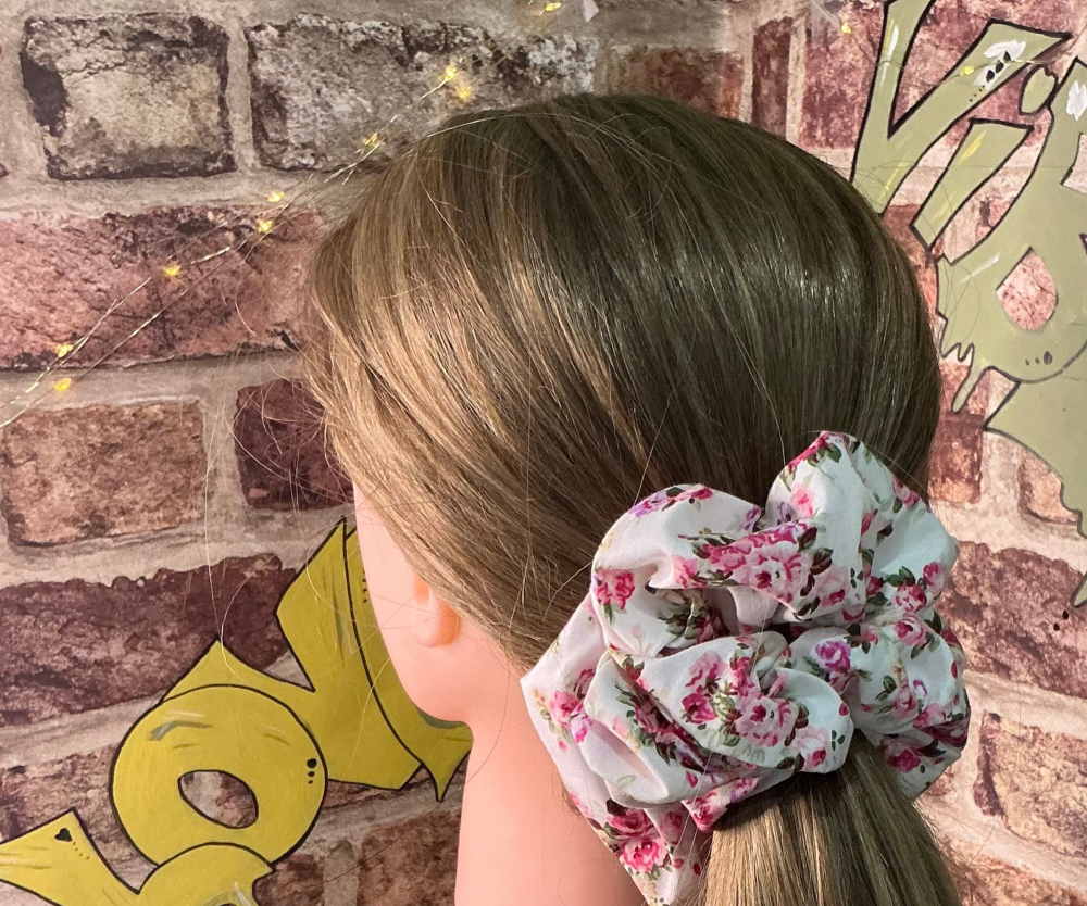 Pink Floral Scrunchie