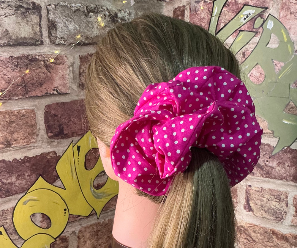 Hot Pink Polka Dot Scrunchie