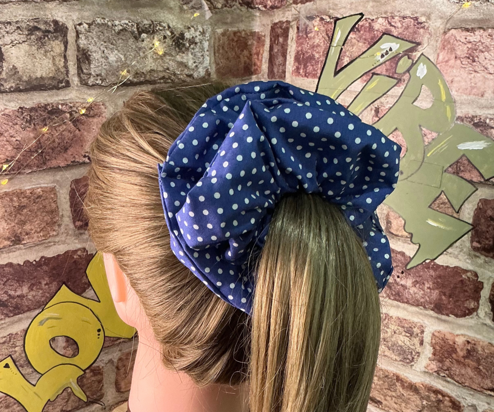 Navy Polka Dot Scrunchie