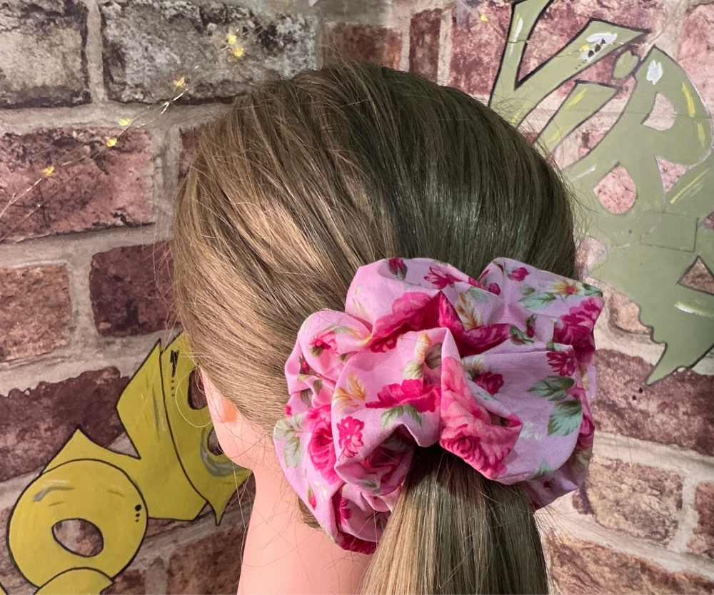 Pink Big Floral Scrunchie