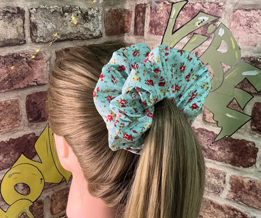 Blue Floral Scrunchie