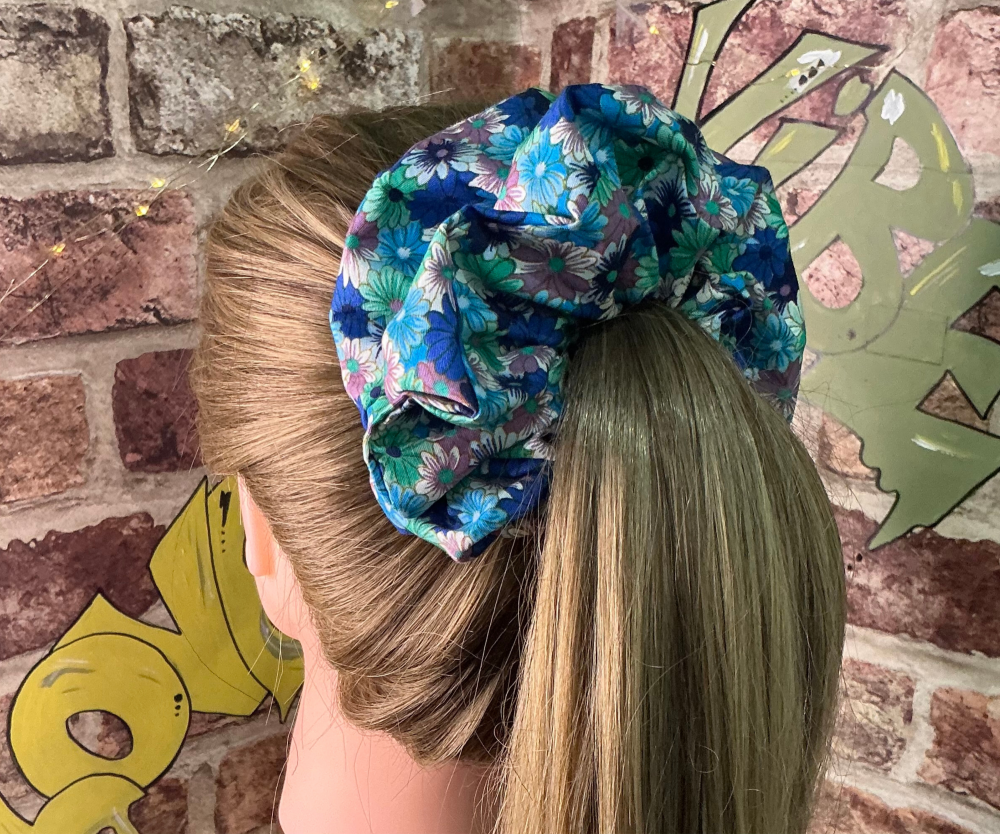 Blue Daisy Floral Scrunchie