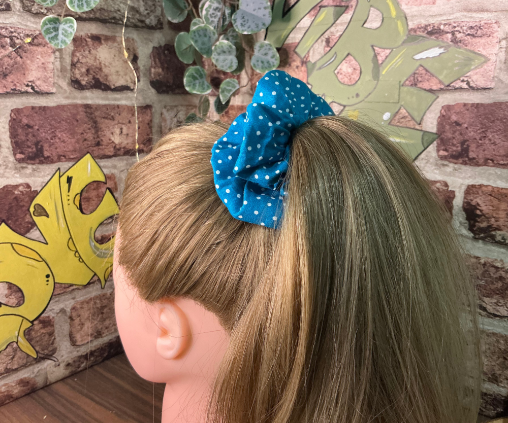 Turquoise Polka Dot Hair Scrunchie