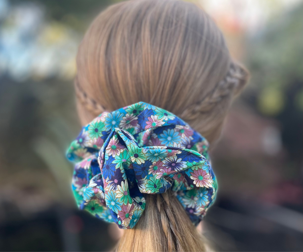 Blue Daisy Floral Scrunchie