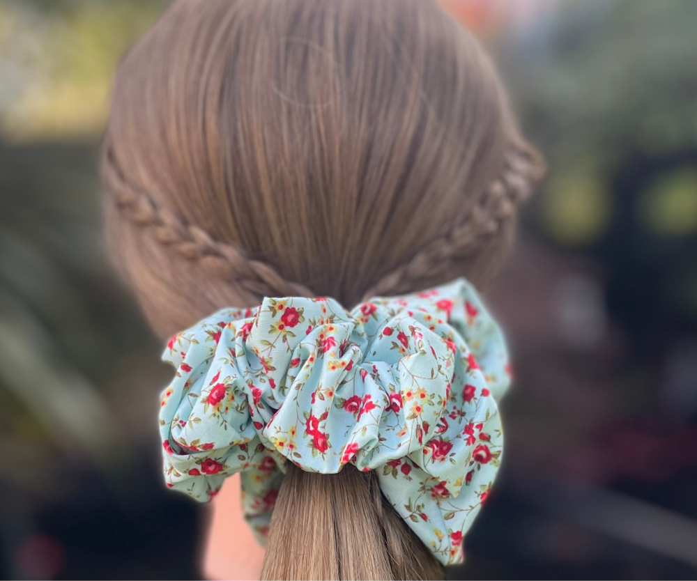 Blue Floral Scrunchie