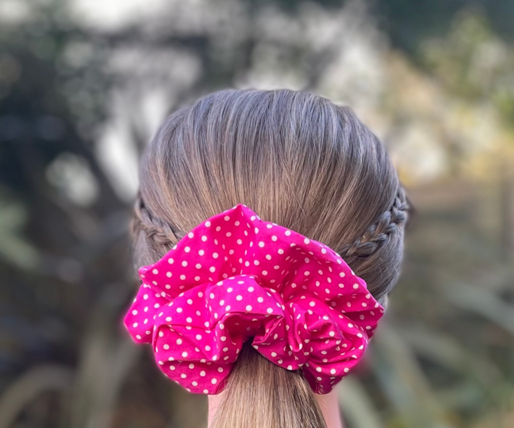 Hot Pink Polka Dot Scrunchie