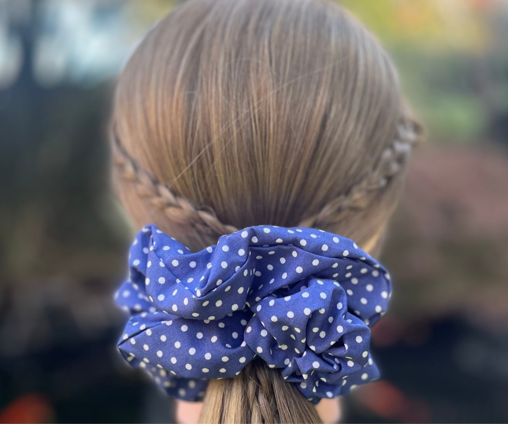 Navy Polka Dot Scrunchie