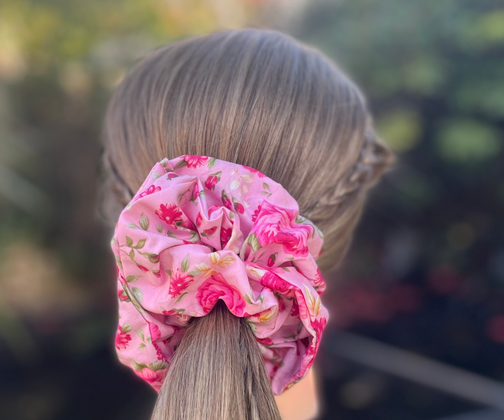 Pink Big Floral Scrunchie