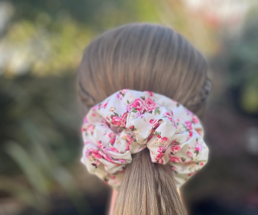 Pink Floral Scrunchie