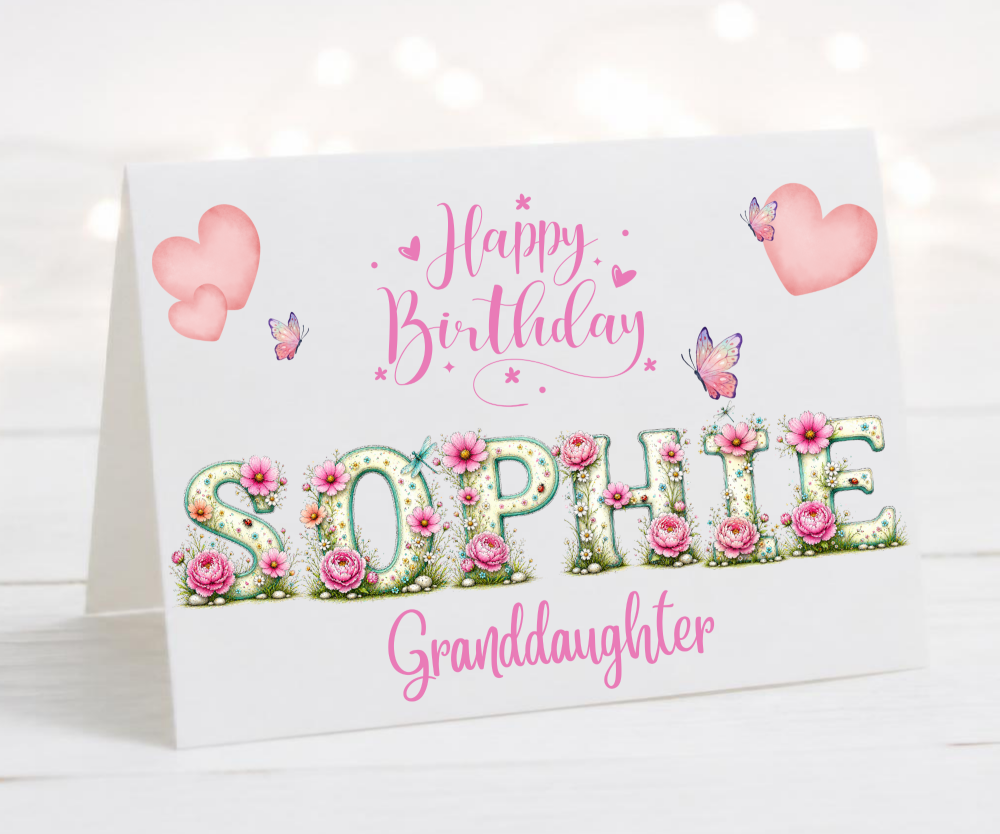 Pink Floral Granddaughter Birthday Card