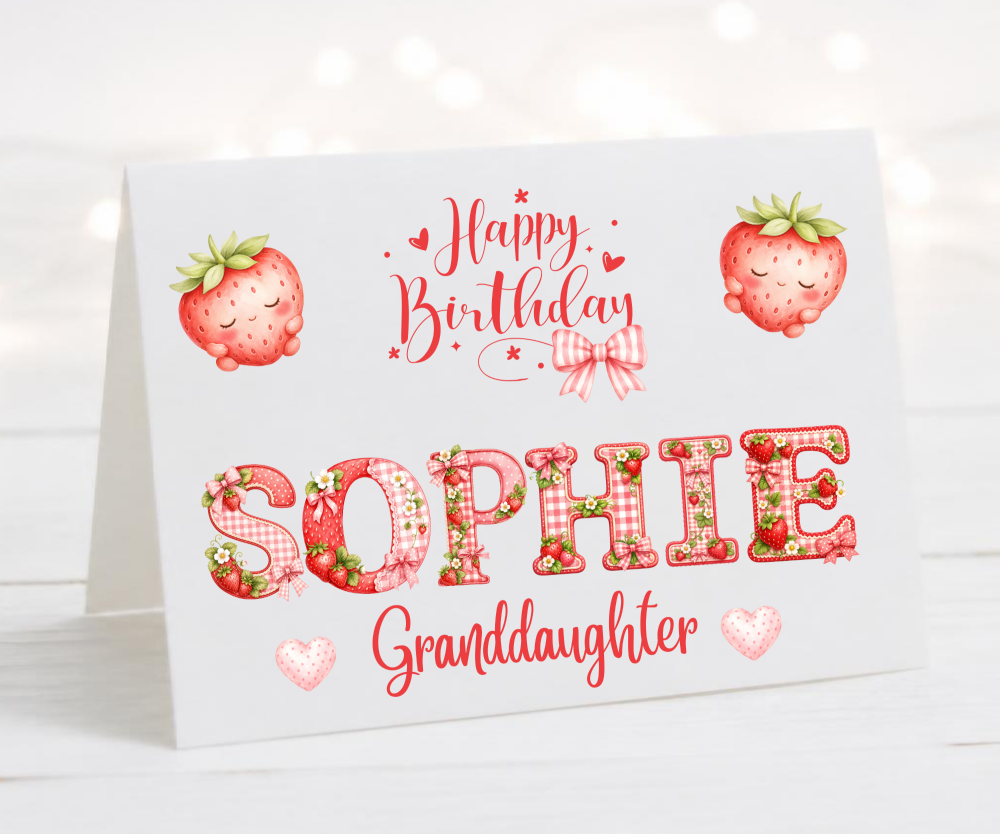 Pink Gingham Granddaughter Birthday Card