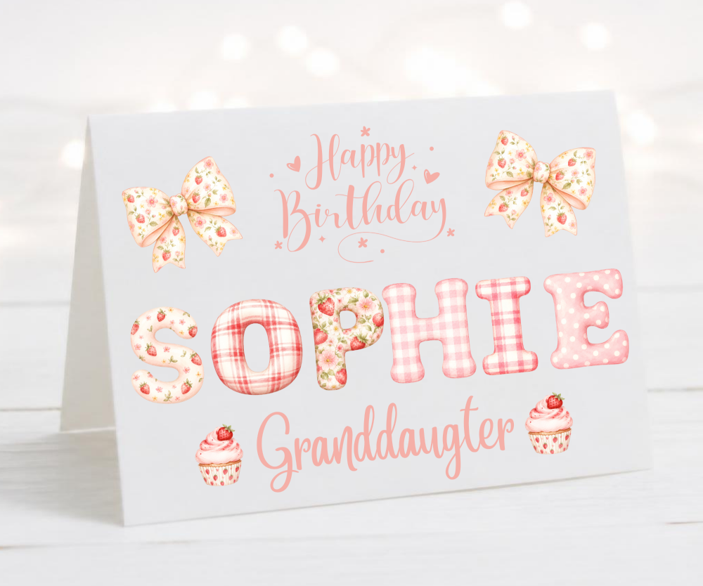Vintage Gingham Granddaughter Birthday Card