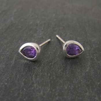 Pear Silver Stone Set Earrings - Small