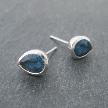 Pear Silver Stone Set Earrings - Medium