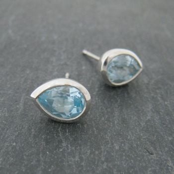 Pear Silver Stone Set Earrings - Large