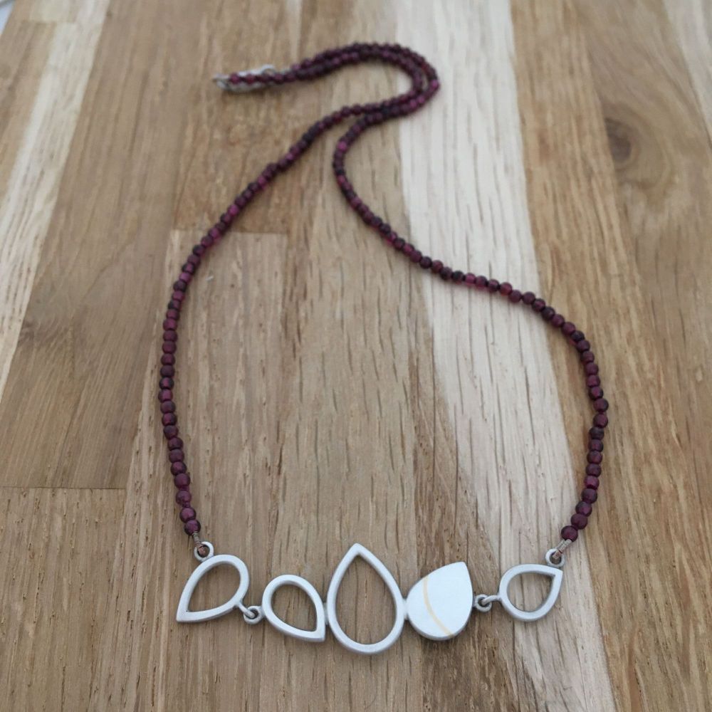 Pear Silver Necklace on Garnet Beads *SALE*