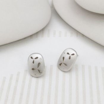 Pierced Silver Small Earrings with Diamonds *SALE* (was £256)