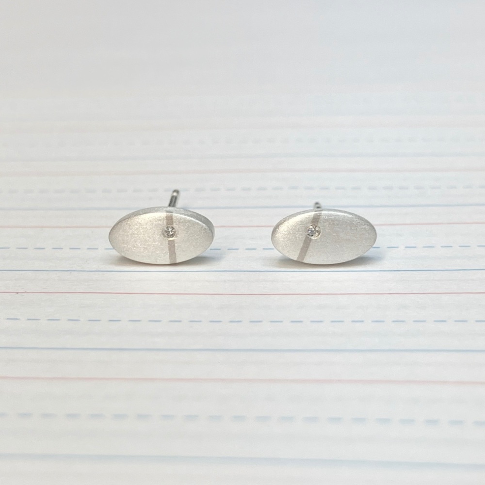 Ellipse Silver Earrings with 18ct Gold Inlay and Diamonds