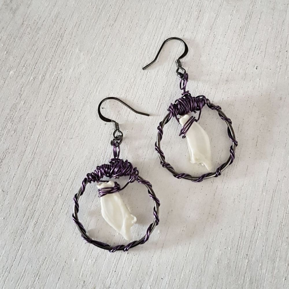 Pigeon Phalanges Bones Wrapped Hoop Earrings