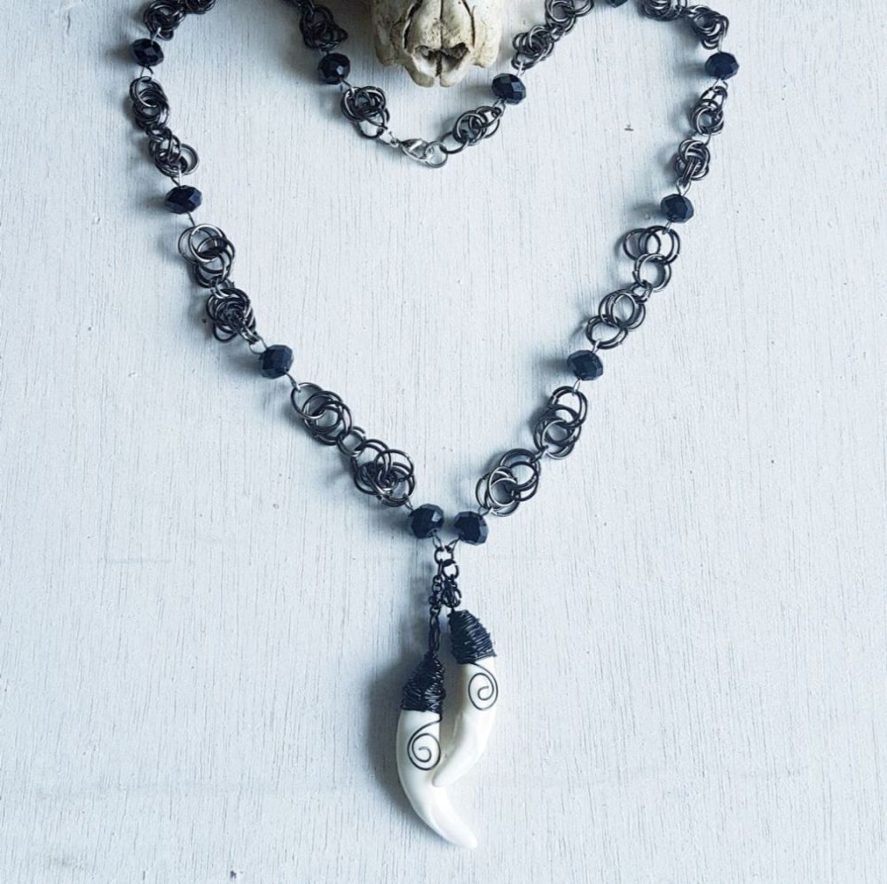 Raccoon Teeth Ring Wrapped Necklace