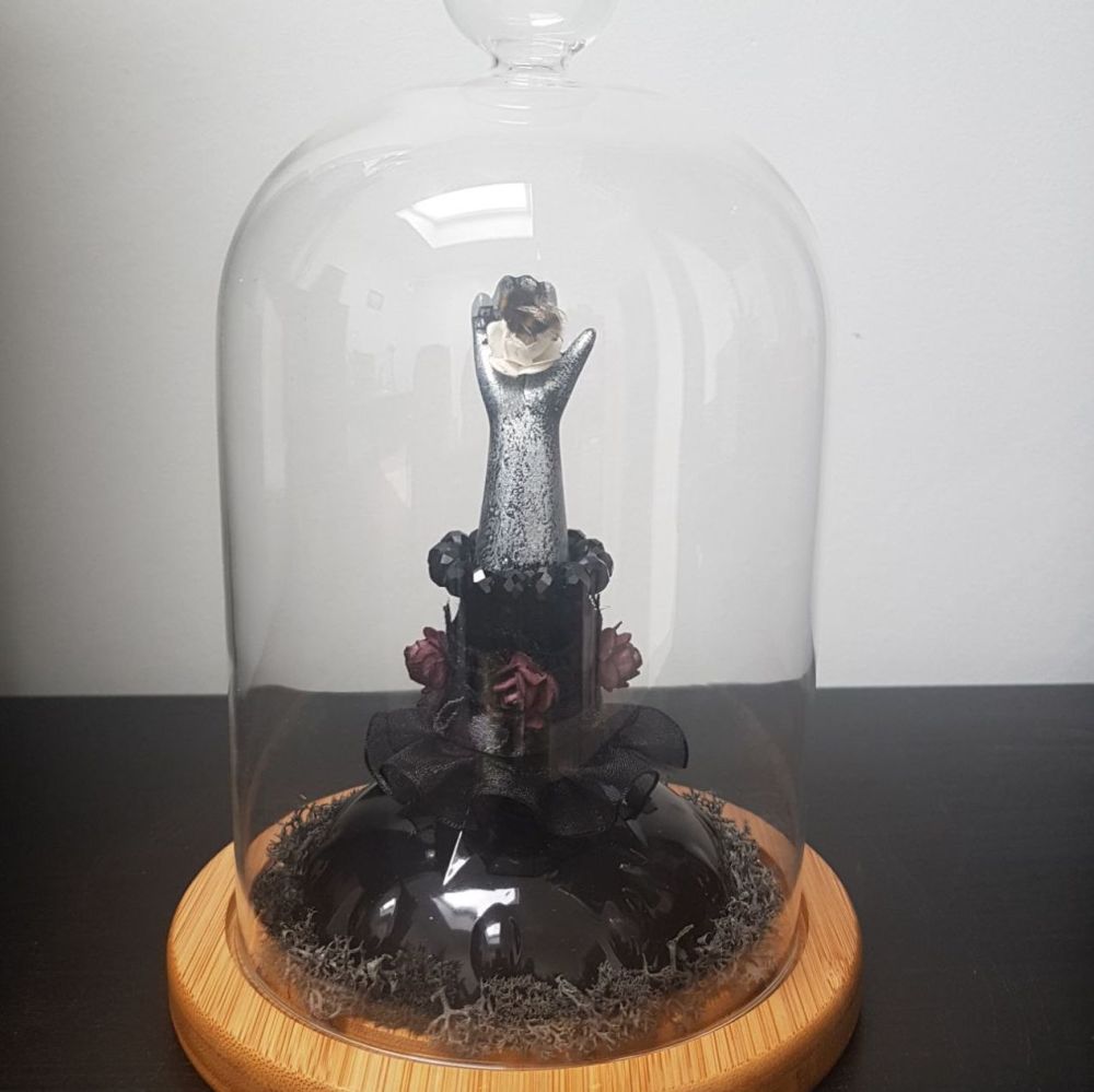 Victorian Mourning Display With Bumble Bee In Doll Hand Taxidermy