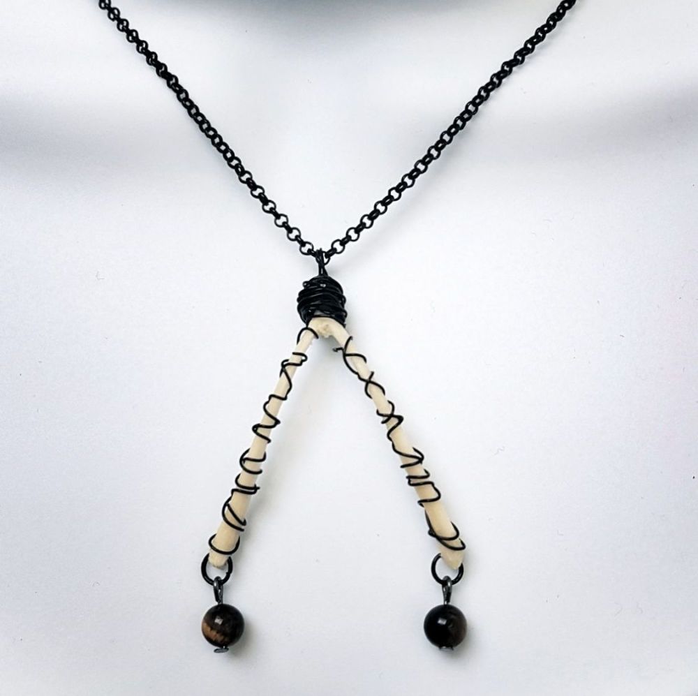 Turkey Wishbone Necklace With Tiger's Eye Wire Wrapped