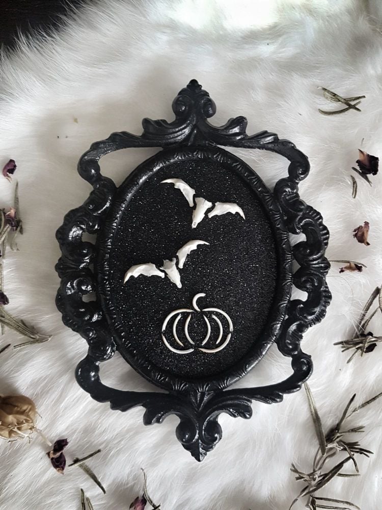 Pumpkins Owl Pellet Bones Teeth In Vintage Frame