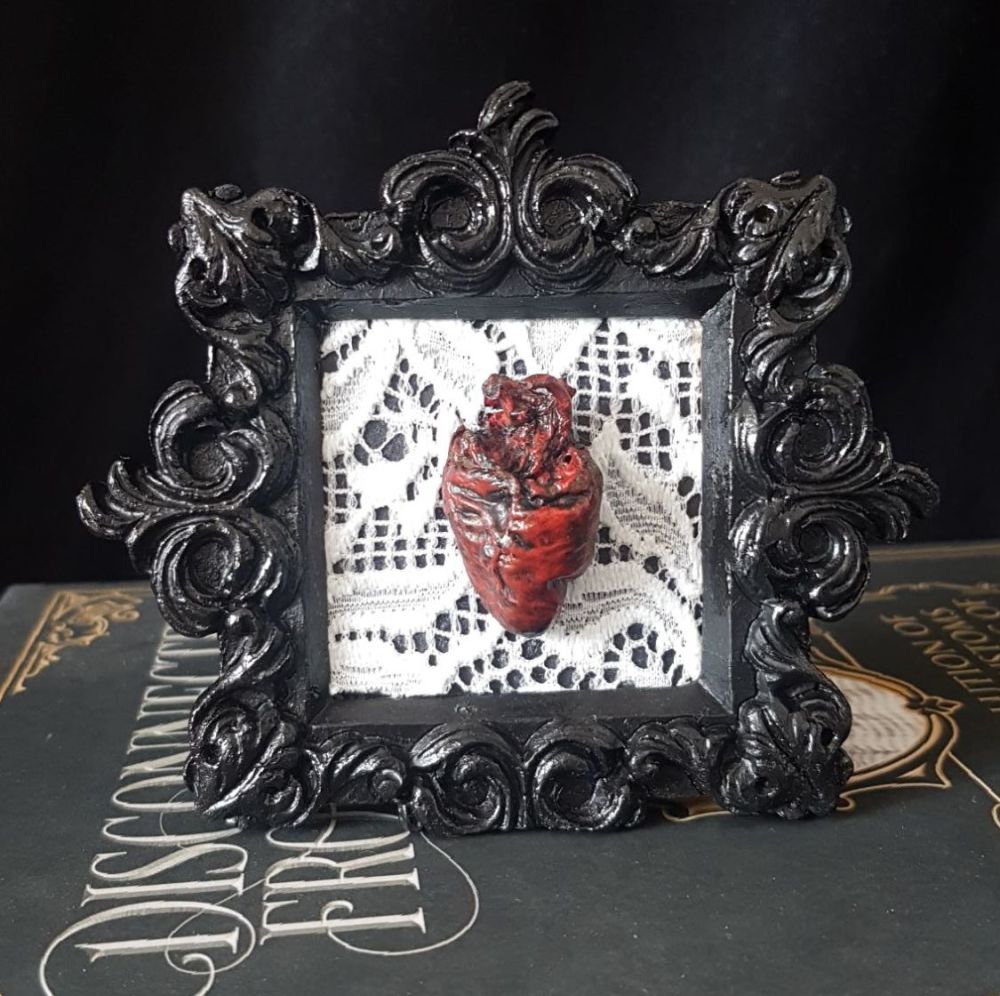 Taxidermy Preserved Crow Heart In Ornate Frame