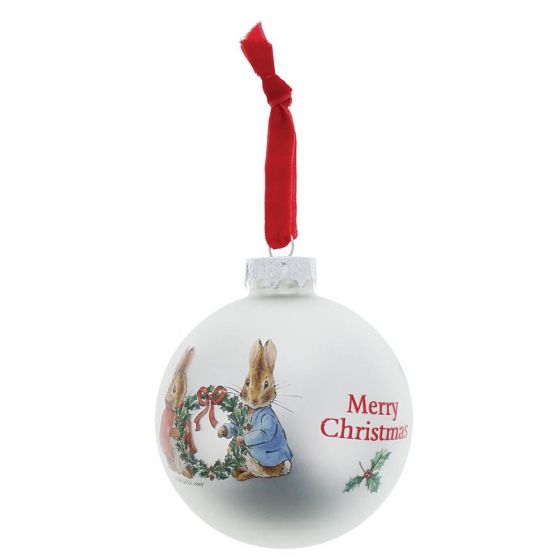 Peter Rabbit and Flopsy Holding Holy Wreath Bauble