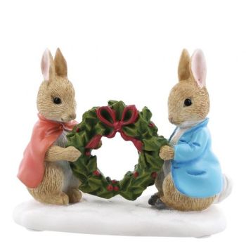 Peter Rabbit and Flopsy Holding Holly Wreath