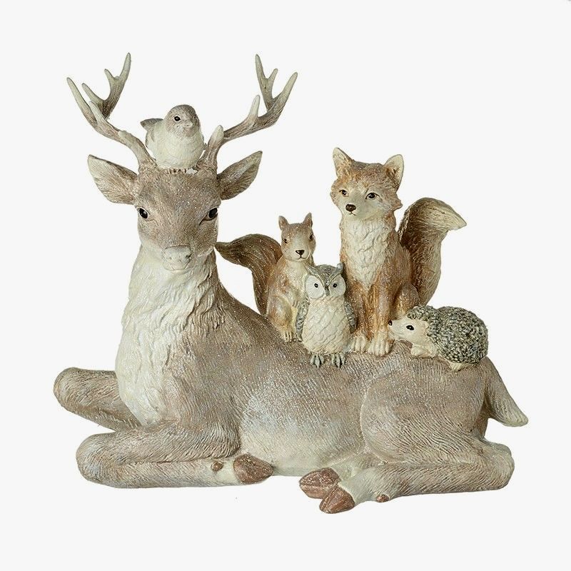 Large Sitting Deer With Woodland Friends