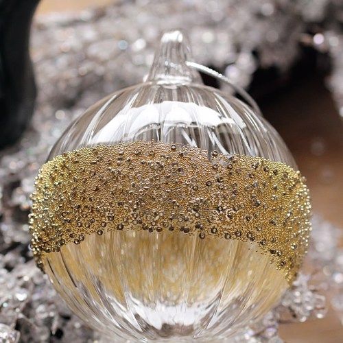 Clear Glass Ball Grooved/Seeded Gold & Silver - 8cm